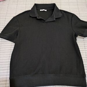Zara Women's Ribbed Black Polo Shirt